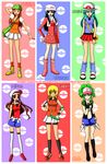  6+girls alternate_costume bel_(pokemon) bel_(pokemon)_(cosplay) bleach blue_(pokemon) blue_(pokemon)_(cosplay) blue_eyes c.c. cagalli_yula_athha character_request code_geass copyright_request cosplay english green_eyes gs_ball gundam gundam_seed gundam_seed_destiny haruka_(pokemon) haruka_(pokemon)_(cosplay) hat highres hikari_(pokemon) hikari_(pokemon)_(cosplay) inoue_orihime jczala kotone_(pokemon) kotone_(pokemon)_(cosplay) multiple_girls nelliel_tu_odelschwanck nurarihyon_no_mago orange_eyes poke_ball pokemon purple_eyes watermark yellow_eyes yuki_onna_(nurarihyon_no_mago) 