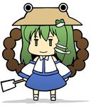  bad_id bad_pixiv_id bare_shoulders chibi detached_sleeves eichikei frog gohei green_eyes green_hair hair_ornament hat kochiya_sanae long_hair rope shimenawa skirt smile snake solo touhou 