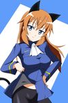  animal_ears blue_eyes breasts cat_ears cat_tail charlotte_e_yeager cosplay hand_on_hip large_breasts long_hair military military_uniform no_panties pantyhose perrine_h_clostermann perrine_h_clostermann_(cosplay) red_hair solo strike_witches tail tokiani uniform world_witches_series 