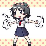  black_eyes black_hair blush_stickers head_wreath moja_(gibson) open_mouth outstretched_arms sakugawa_school_uniform school_uniform serafuku short_hair skirt solo spread_arms to_aru_kagaku_no_railgun to_aru_majutsu_no_index uiharu_kazari 