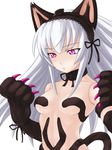  animal_ears cat_ears cat_tail claws cosplay felicia felicia_(cosplay) hairband itou_yuuji long_hair navel pink_eyes rozen_maiden silver_hair solo suigintou tail vampire_(game) 