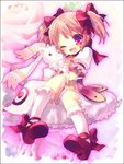  :3 :d ;d animal animal_hug bad_id bad_pixiv_id blush flower gloves kaname_madoka kosuzume kyubey magical_girl mahou_shoujo_madoka_magica one_eye_closed open_mouth pink_eyes pink_flower pink_hair pink_rose rose shoes short_hair smile twintails white_gloves 