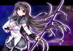  akemi_homura black_hair bow_(weapon) floating_hair hairband iseno_yajin letterboxed long_hair magical_girl mahou_shoujo_madoka_magica pantyhose purple_eyes ribbon solo space weapon 