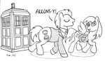  black_and_white crossover cutie_mark derp derp_eyes derpy_hooves_(mlp) doctor_who doctor_whoof_(mlp) doctor_whooves_(mlp) duo equine eyes_closed female feral french french_text friendship_is_magic horse mail male mammal monochrome my_little_pony pegasus plain_background pony suit tardis text unknown_artist white_background wings 