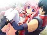  game_cg mitsuki_mantarou otome_renshin_prister panties pink_hair purple_eyes striped_panties tagme_(character) underwear 