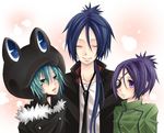  2boys artist_request chrome_dokuro closed_eyes eyepatch fran_(reborn) green_eyes green_hair katekyo_hitman_reborn! long_hair multiple_boys necktie purple_hair rokudou_mukuro short_hair 