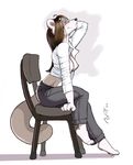  breasts canine chair female miles_df open_shirt pants polecat tail white 