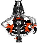  1girl animal_themed_umbrella blazblue bow butler formal gothic_lolita kinako_(marubotan) lolita_fashion rachel_alucard red_bow simple_background twintails umbrella valkenhayn_r_hellsing werewolf white_background 