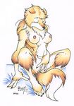  bed border_collie breasts canine claws dog eyes_closed female fingering fox loupgarou masturbation sitting solo tail tan 