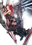  android bare_shoulders beatless black_legwear boots breasts grin highres kouka_(beatless) large_breasts long_hair md5_mismatch red_eyes red_hair redjuice robot_joints science_fiction sideboob simple_background smile solo straddling thigh_boots thighhighs 