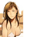  bad_id bad_pixiv_id blue_eyes breasts brown_hair cleavage copyright_request earrings face jewelry koutarou_(farthest) large_breasts lips long_hair realistic serious solo 