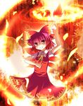  achi_cirno alternate_color alternate_element bad_id bad_pixiv_id blush bow cirno dress fiery_wings fire fujisaki_kaon hair_bow red_dress red_eyes red_hair short_hair smile solo touhou wings 