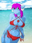  bikini breasts clothed clothing dragon female hair horn horns lolli purple_hair seaside skimpy solo strawberry sweberra swimsuit unknown_artist voluptuous 