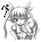  akanbe bad_id bad_pixiv_id cilfy greyscale monochrome phantasy_star phantasy_star_portable_2 phantasy_star_universe solo tongue tongue_out traditional_media twintails 