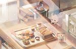  bad_pixiv_id binch chair cup cupcake curtains dog food fork indoors meal no_humans original sandwich scenery spoon sunlight table teacup teapot tray vegetable window 
