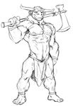  axe bovine bull horns loincloth male minotaur muscles solo thewielder underwear weapon 