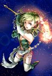  bad_id bad_pixiv_id blue_eyes boots breasts cleavage elbow_gloves final_fantasy final_fantasy_iv fire gloves green_footwear green_hair highres medium_breasts rydia solo staff thighhighs time-flies 