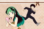  bikini blue_eyes bra green_hair horns lingerie long_hair lum moroboshi_ataru oni short_hair smile swimsuit underwear urusei_yatsura 