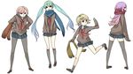  hatsune_miku kagamine_rin legs megurine_luka meiko multiple_girls pantyhose scarf school_uniform skirt sweater twintails vocaloid yuu_(higashi_no_penguin) 