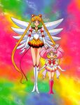  2girls age_difference bishoujo_senshi_sailor_moon bishoujo_senshi_sailor_moon_sailor_stars bishoujo_senshi_sailor_moon_supers boots chibi_usa eternal_sailor_moon knee_boots long_legs magical_girl mother_and_daughter multiple_girls official_art sailor_chibi_moon sailor_moon super_sailor_chibi_moon tsukino_usagi twintails wings 