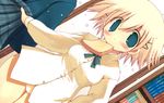  blonde_hair blush green_eyes hair_ornament hairclip mouth_hold original panties sakaki_(noi-gren) shirt short_hair solo underwear 