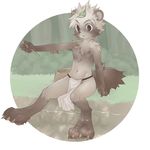 chest_tuft claws cub dakuten digitigrade fishing loincloth male raccoon solo tanuki topless underwear 