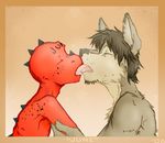  ayato canine couple cute demon gay kissing licking male nude scalie tongue wolf 