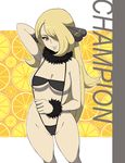  bee-j1 bikini blonde_hair breasts cleavage erect_nipples hair_ornament hair_over_one_eye highres long_hair makoto_daikichi micro_bikini pokemon pokemon_(game) pokemon_black_and_white pokemon_bw red_eyes ringed_eyes shirona_(pokemon) smile swimsuit 