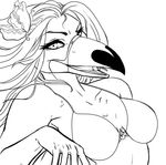  avian beak bikini black_and_white breasts cheery cherry clothed clothing feathers female flower fruit hair mojito mojito_(character) monochrome skimpy solo swimsuit tight_clothing toucan 