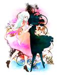  chou_shittou_caduceus dress dual_persona green_hair holding_hands hospital_rokunin_no_ishi long_hair multiple_girls pink_eyes ribbon rosalia_rosselini warldou 