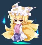  blonde_hair chibi fox_tail hands_in_opposite_sleeves hat multiple_tails solo standing tail touhou yakumo_ran yellow_eyes yukimiya_(parupunta) 