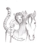  equine feline female horse joyful looking_at_viewer mustakrakish nymphetamine riding shirt tail tiger 