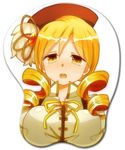  bad_id bad_pixiv_id beret blonde_hair breast_mousepad breasts drill_hair hair_ornament hat large_breasts magical_girl mahou_shoujo_madoka_magica mousepad open_mouth solo tomoe_mami twin_drills twintails yellow_eyes 