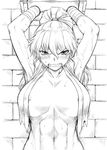  abs angry armpits bdsm bondage bound bound_arms breasts dr.p final_fight genryuusai_maki greyscale large_breasts long_hair monochrome muscle ponytail solo stocks sweat torn_clothes 