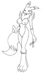  breasts canine claws digimon female fez_(artist) fox inks line_art pussy renamon solo standing tail 