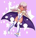  :&lt; anklet arcana_heart arcana_heart_2 blush cape dark_skin dress jewelry ono_misao parace_l'sia pointy_ears solo star thighhighs 