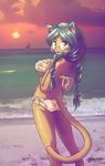  amber_eyes back beach bikini blue_hair cat feline female glasses hair long_blue_hair long_hair looking_at_viewer looking_over_shoulder seaside skimpy soft solo standing twin_tails unknown_artist 
