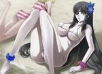  anklet bad_id bad_pixiv_id bikini black_hair bracelet breasts covered_nipples emilia_percival green_eyes highres jewelry large_breasts legs long_legs miyamasa multiple_girls nagisa_(psp2i) pale_skin phantasy_star phantasy_star_portable_2 phantasy_star_portable_2_infinity ribbon swimsuit thighs underboob 