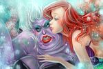  2007 2girls ariel ariel_(disney) blush breasts disney kiss large_breasts little_mermaid mermaid monster_girl multiple_girls pixiv pixiv_thumbnail red_hair resized the_little_mermaid ugly ursula ursula(disney) ursula_(disney) what wince yuri 