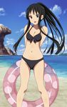  akiyama_mio beach bikini black_eyes black_hair blush highres k-on! pony_tail ponytail smile swimsuit 