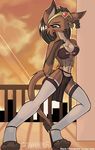  2006 blue_eyes bow brown brown_hair cat cityscape feline female hair head_ornament lingerie loincloth long_brown_hair long_hair looking_at_viewer solo standing staning tail tailsrulz underwear 