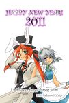  alternate_costume animal_ears bad_id bad_pixiv_id blue_eyes braid bunny_ears formal hat hong_meiling izayoi_sakuya long_hair maid maid_headdress multiple_girls pant_suit red_hair sakura_(doors) short_hair silver_hair suit top_hat touhou twin_braids 