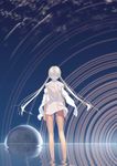  bad_id bad_pixiv_id highres joeian kneepits long_hair looking_up motion_blur naked_shirt nude original planet reflection see-through shirt shirt_on_shoulders solo standing star twintails very_long_hair wading water white_hair 