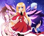  2girls bad_id bad_pixiv_id black_hair blonde_hair blue_hair brown_hair closed_eyes collet_brunel earrings gloves hair_ornament jewelry judas_(tales) miyu_(matsunohara) multiple_boys multiple_girls pantyhose pink_wings ponytail reala santa_costume short_hair tales_of_(series) tales_of_destiny_2 tales_of_rebirth tales_of_symphonia veigue_lungberg very_short_hair wings 