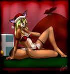  blonde_hair bra candy_cane christmas clothed clothing female feralise green_eyes hair holidays looking_at_viewer navel panties piercing skimpy solo underwear xmas 