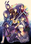  alternate_costume animal_ears black_eyes black_hair boots bunny_ears closed_eyes costume_chart knee_boots kuga_asumi long_hair male_focus md5_mismatch multiple_persona ponytail repede star sword tales_of_(series) tales_of_vesperia weapon yuri_lowell 