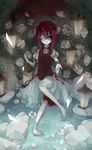  bad_id bad_pixiv_id bandage_over_one_eye bandages barefoot bun_cover chinese_clothes double_bun eyepatch flower ibaraki_kasen lowres pink_hair short_hair shrie solo tabard touhou water 