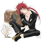  blue_eyes chocobo final_fantasy final_fantasy_vii long_hair male_focus minimized multiple_boys red_hair reno rude toujou_sakana 