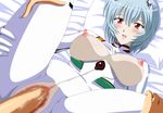  1girl ayanami_rei blue_hair blush breastless_clothes breastless_clothing breasts censored erect_nipples missionary neon_genesis_evangelion nipples penis prede puffy_nipples red_eyes sex spread_legs vaginal 