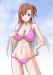  bikini breasts covered_nipples curvy large_breasts misnon_the_great multicolored_hair riela_marcellis senjou_no_valkyria senjou_no_valkyria_3 solo swimsuit two-tone_hair 